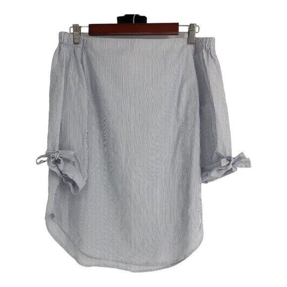 Aritzia Babaton Malik off the shoulder blouse, blue &  white stripes 100% cotton - Picture 3 of 16
